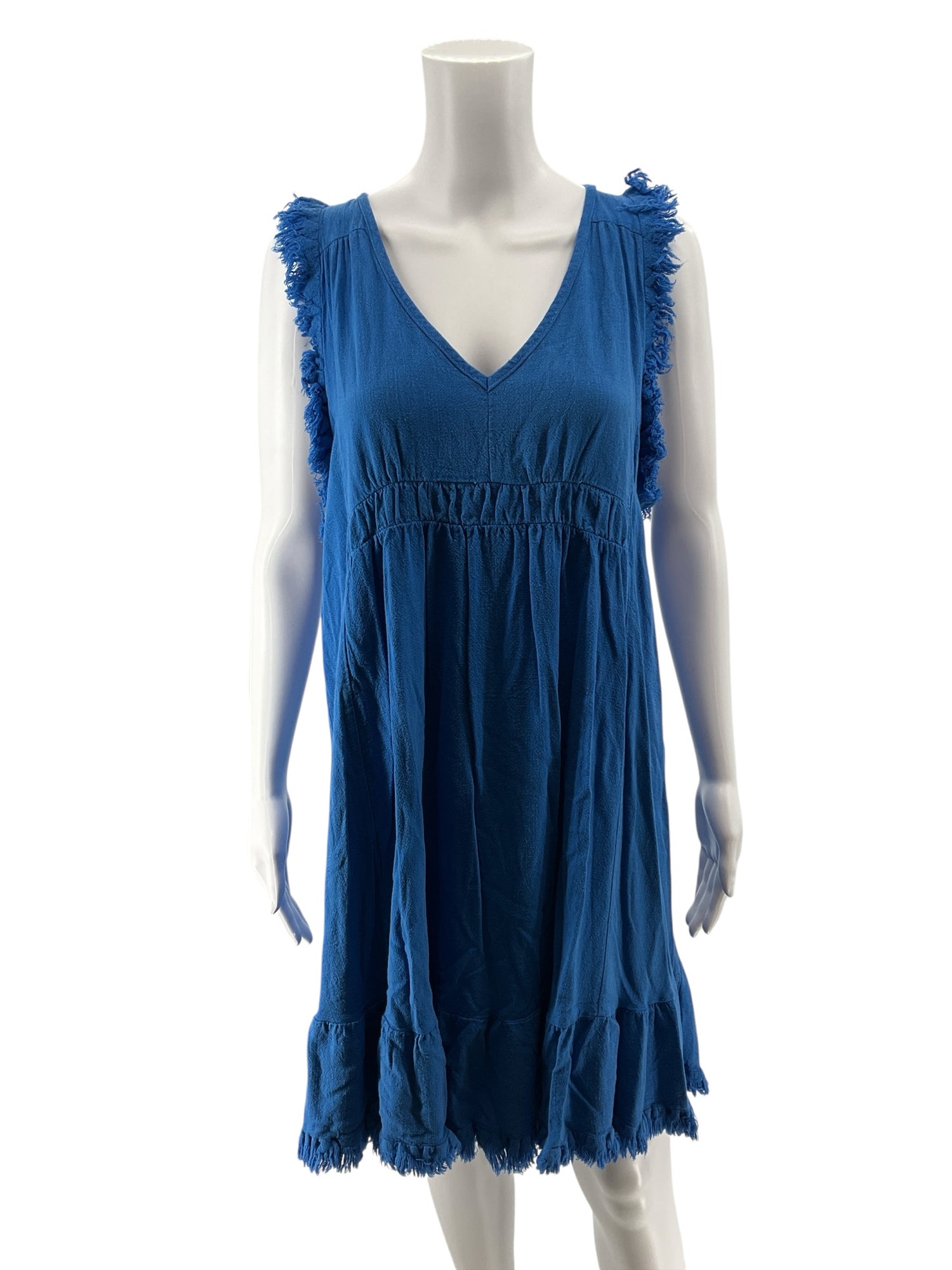 Umgee True Blue Linen Blend Tiered Babydoll Dress Size Medium