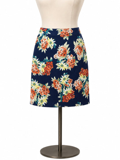 Ann Taylor navy/yellow/orange Skirt Navy/Yellow/Orange Floral Pre-Owned Ladies Skirt - Size 4 - Size 4