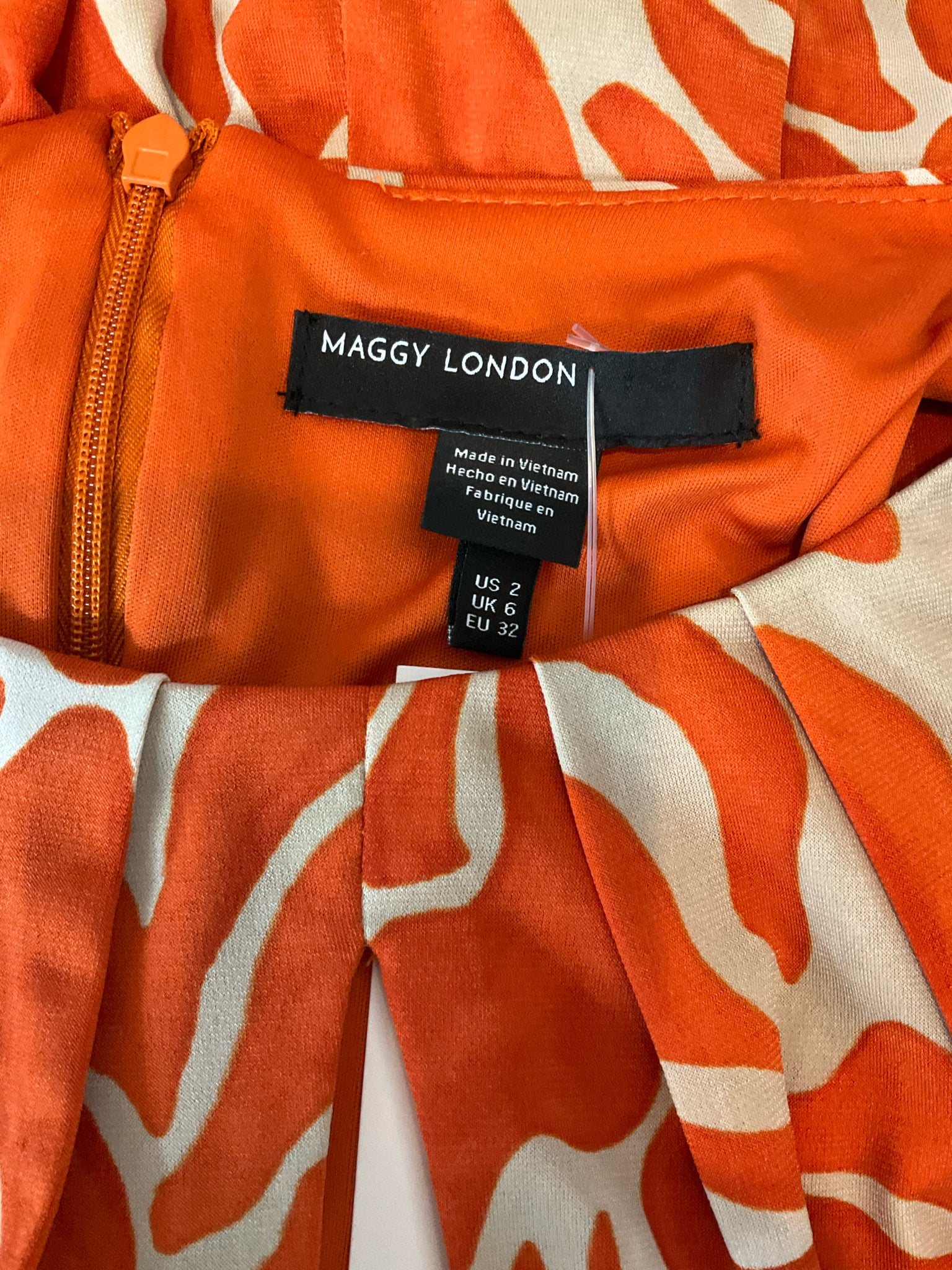 Maggy London Tan/orange Maxi Orange &amp; Ivory Swirl Print Keyhole Maxi Dress Size 2 - Size 2