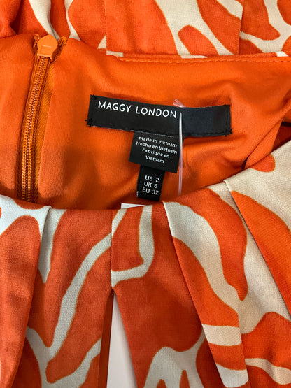 Maggy London Tan/orange Maxi Orange &amp; Ivory Swirl Print Keyhole Maxi Dress Size 2 - Size 2