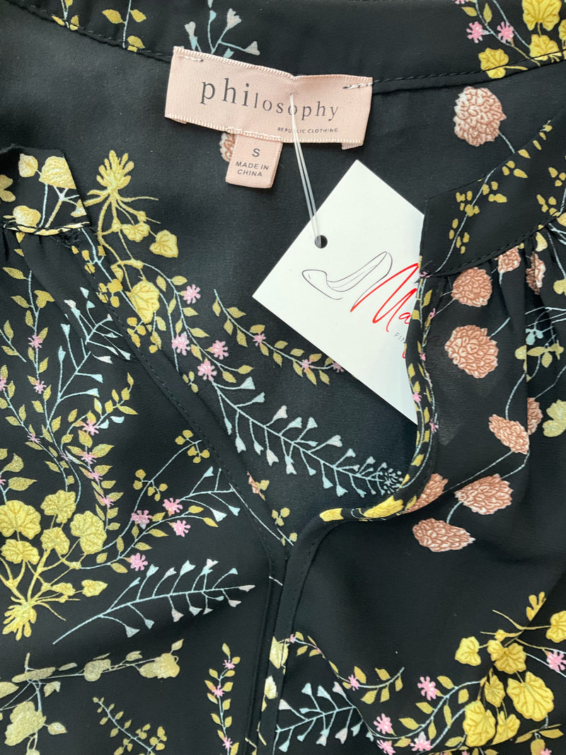 Philosophy Black/Multi Floral Pre-Owned Ladies Top - Size Small