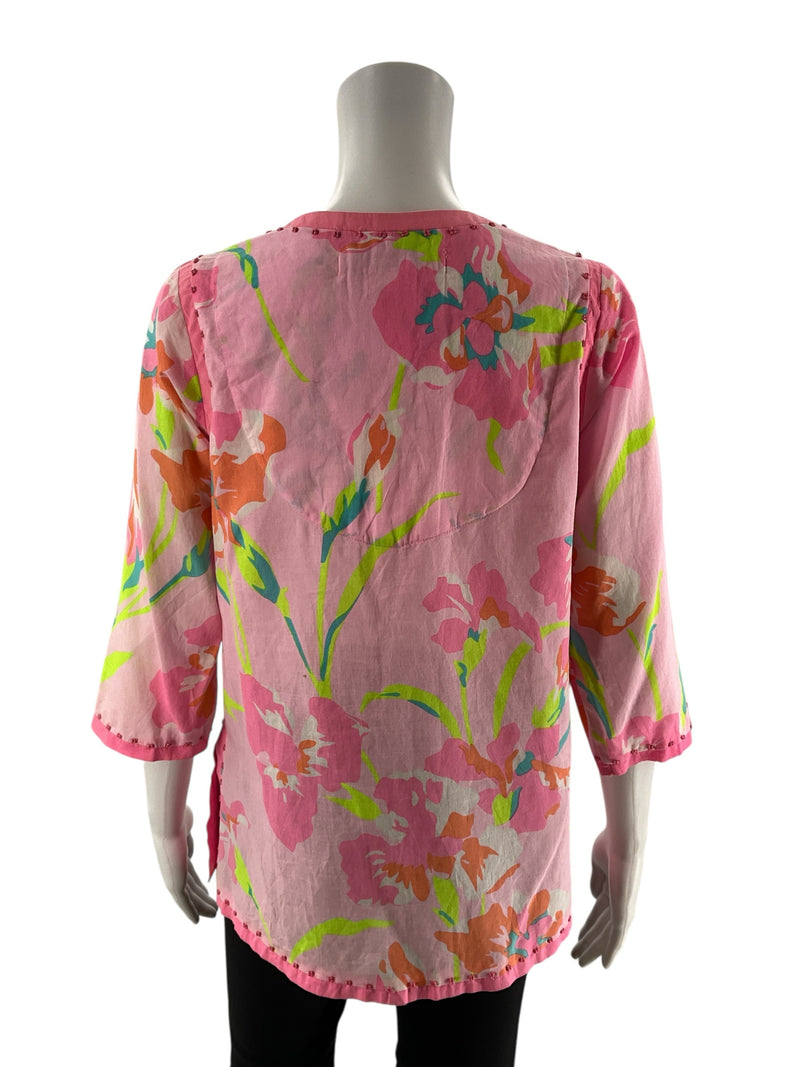 Gretchen Scott Pink/Lime Floral Pre-Owned Ladies Top - Size Small