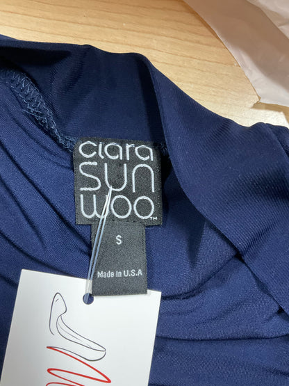 Clara Sun Woo Navy Asymmetric Cold Shoulder Top Size Small - Downstairs