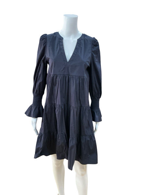 Pomander Place Navy Tiered Tunic Dress Long Sleeve Cotton Size Small