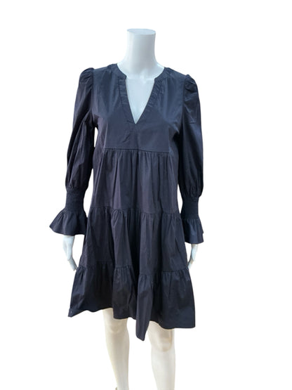 Pomander Place Navy Tiered Tunic Dress Long Sleeve Cotton Size Small