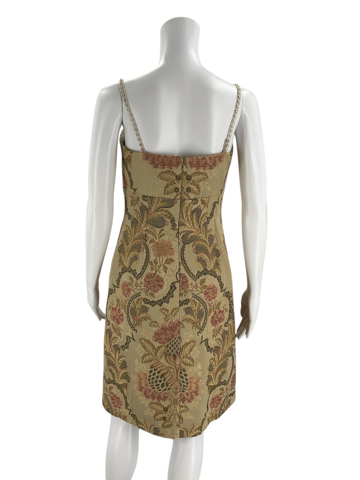 Kay Unger Floral Brocade Sheath Dress Crystal Strap Cocktail Dress Size 4