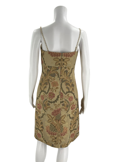 Kay Unger Floral Brocade Sheath Dress Crystal Strap Cocktail Dress Size 4