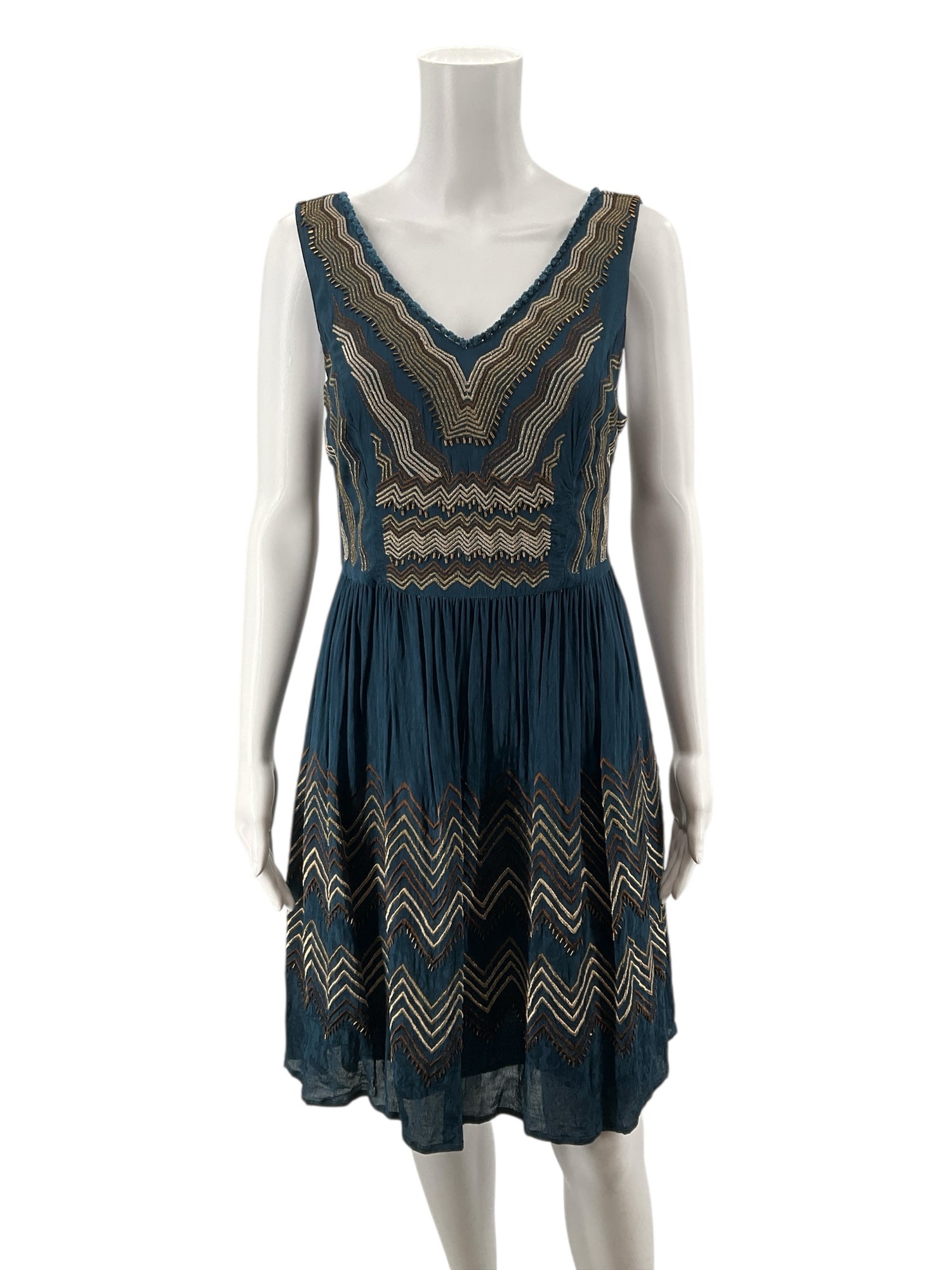 Meadow Rue Navy/Bronze Zig Zag Pre-Owned Ladies Dress - Size 6