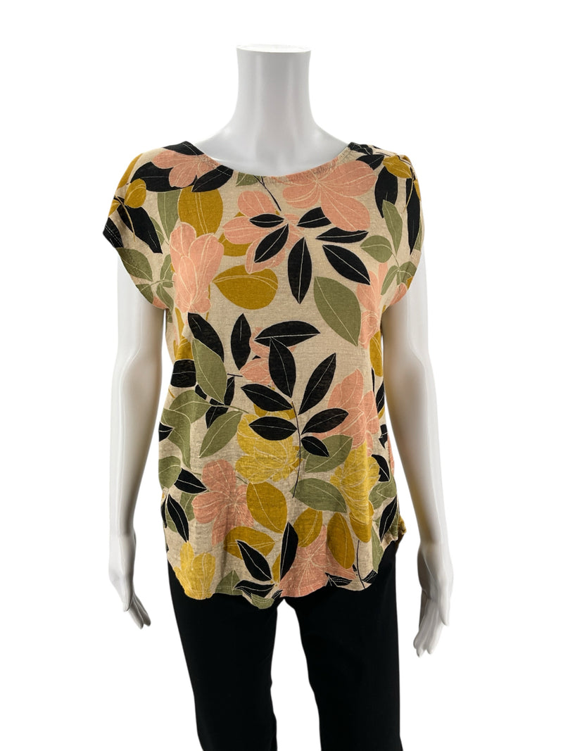 Rachel Zoe Tan/Green/Blush/Black Floral Pre-Owned Casual Top - Size Large