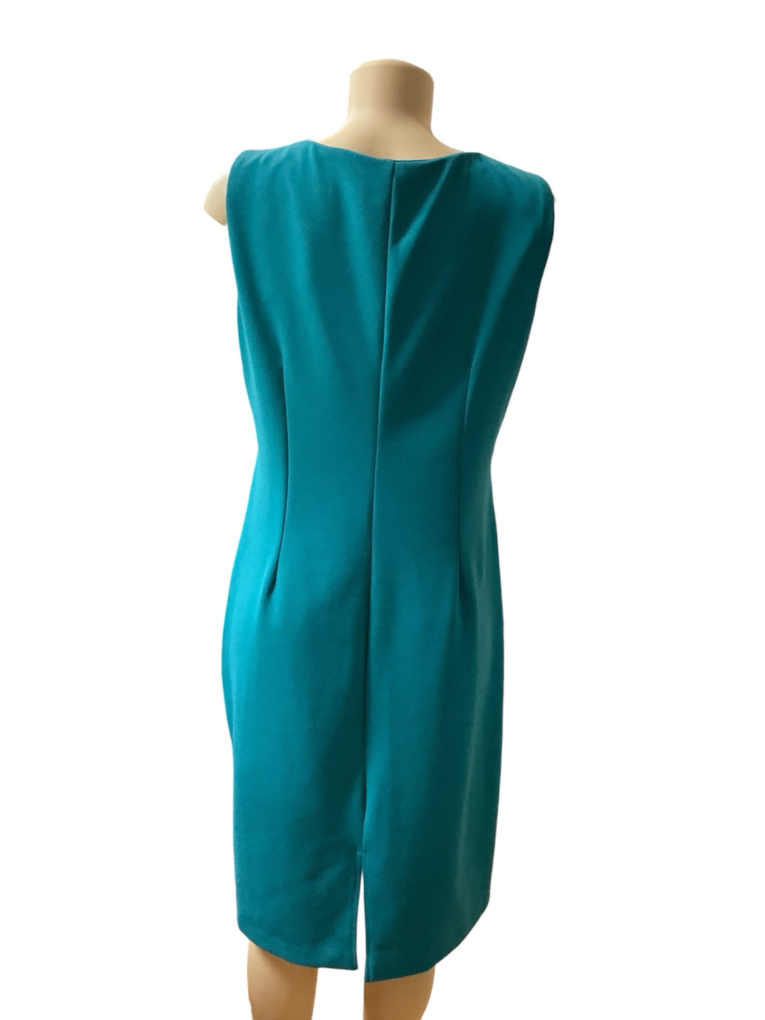 Ronni Nicole Teal Sleeveless Stretch Crepe Sheath Dress | Size 14