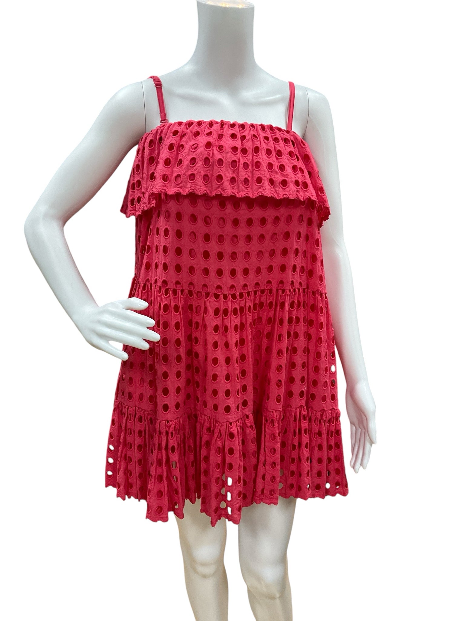 Solid & Striped Coral Crochet Dress Size Small  - close up