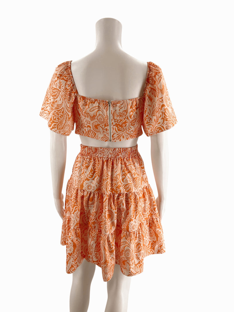Orange White Floral Sleeveless Dress – Size Medium, Excellent Pre-Owned - Margaret’s Fine Consignment