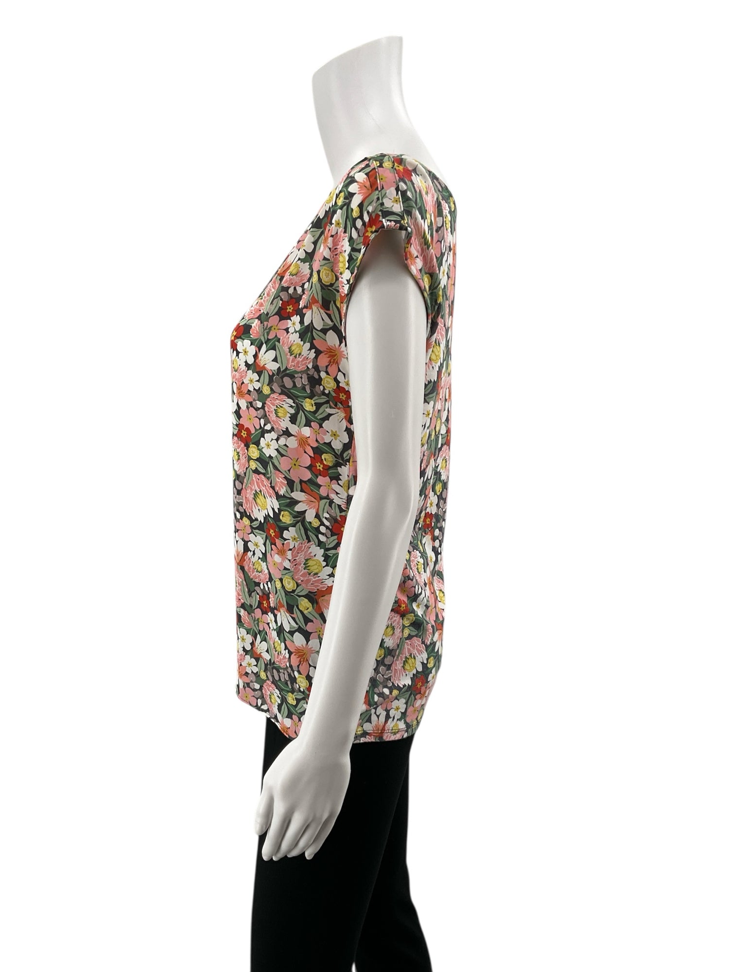 LOFT Gray/mult Cap Sleeve Protea Floral Mixed Media Top Size Small - Size S