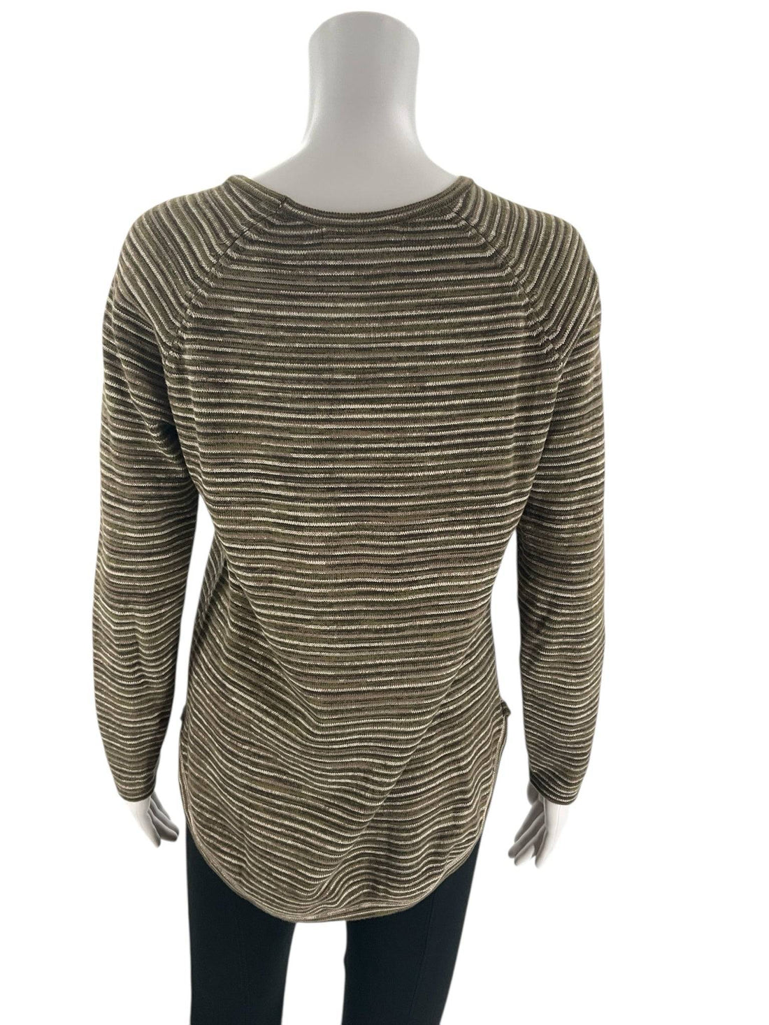Eight Eight Eight Olive Stripe Pre-Owned Ladies Top - Size Small - Margaret’s Fine Consignment