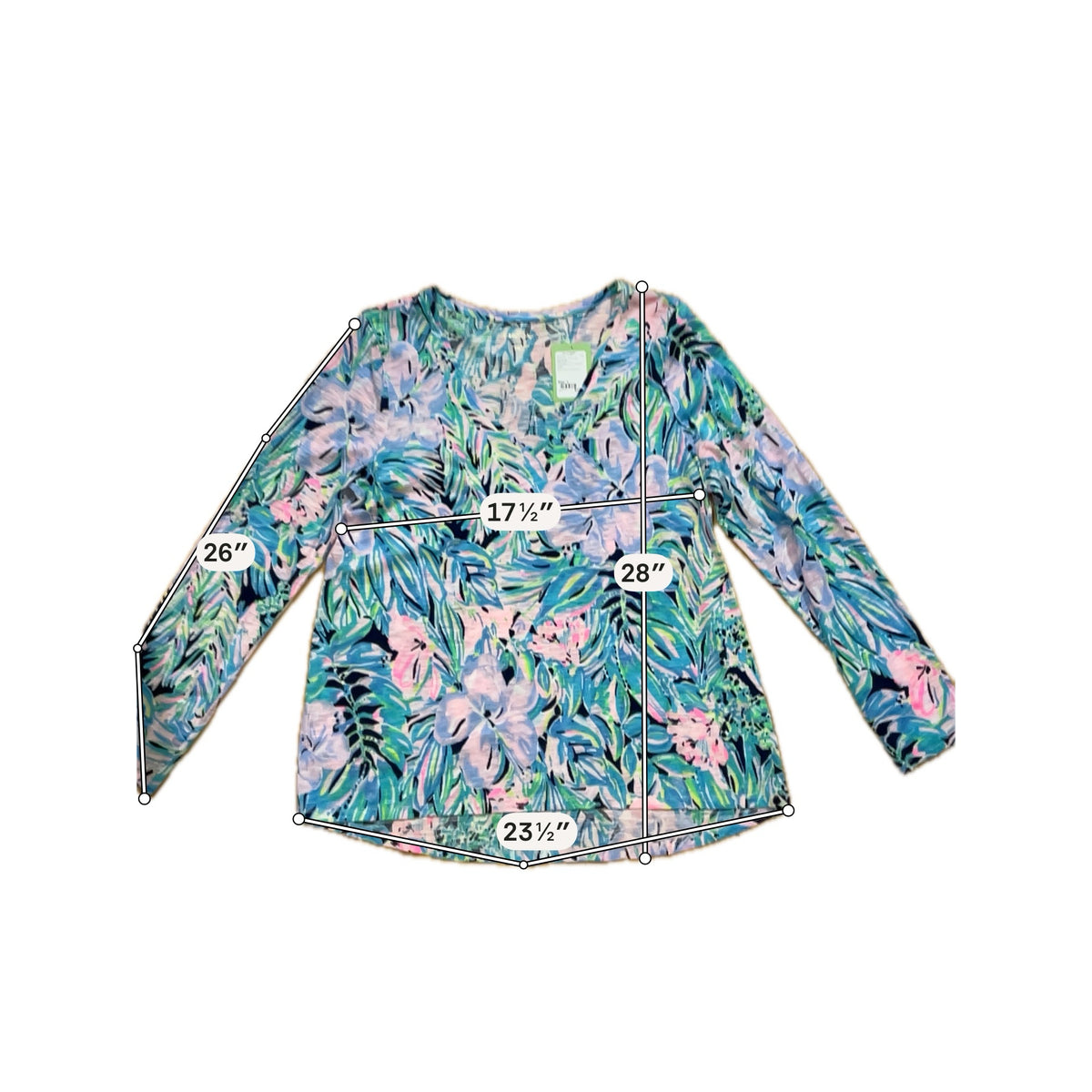 Lilly Pulitzer Nevie Top In A Flutter Print V-Neck Long Sleeve L - Downstairs