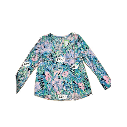 Lilly Pulitzer Nevie Top In A Flutter Print V-Neck Long Sleeve L - Downstairs