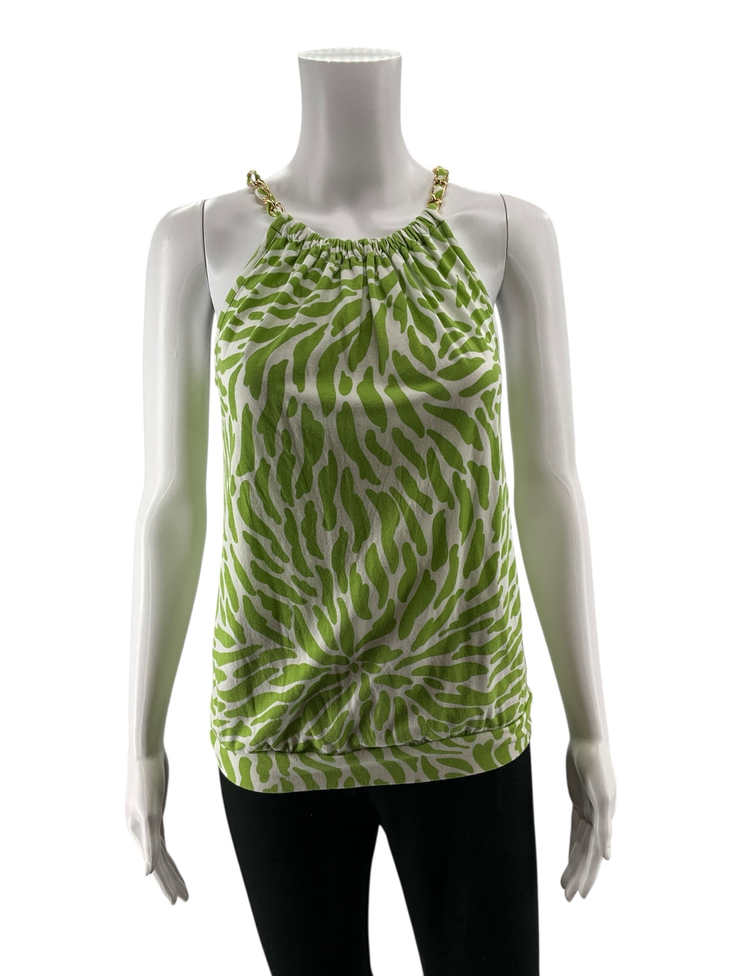 Green &amp;amp; White Animal Stripe Print Chain Halter Top XS/S