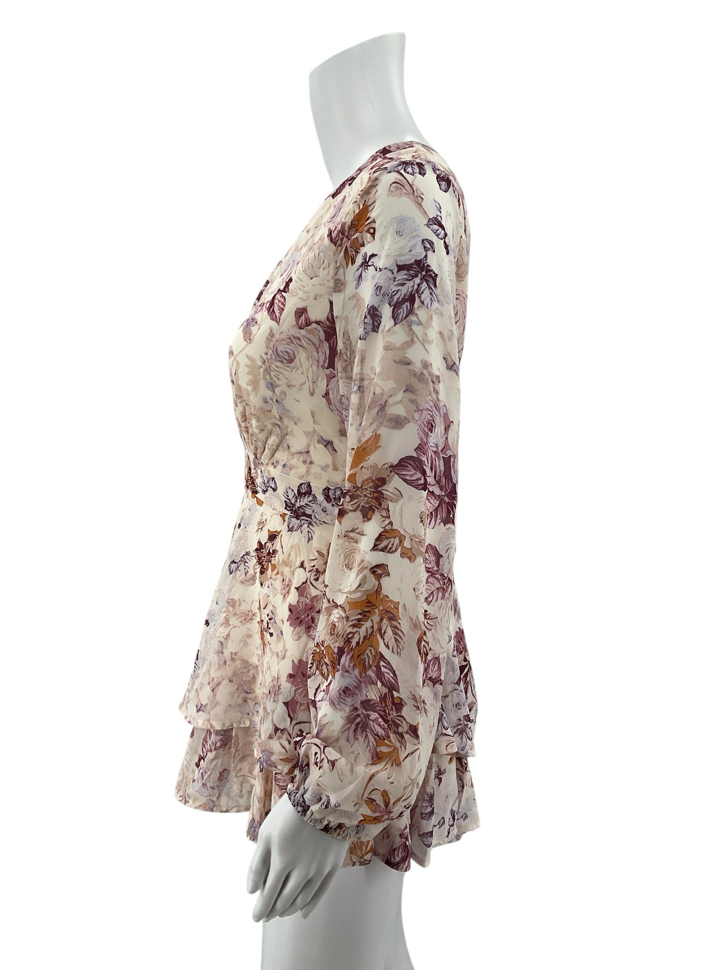 Mi Ami Alma Boho Floral Long Sleeve Ruffle Romper Size XS