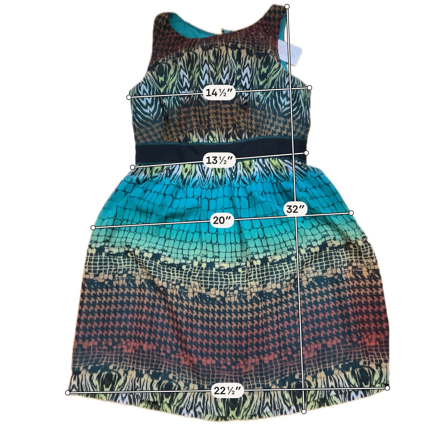 Max &amp;amp; Cleo Ombré Animal Print Sleeveless Dress Size 10 Brown Black Teal