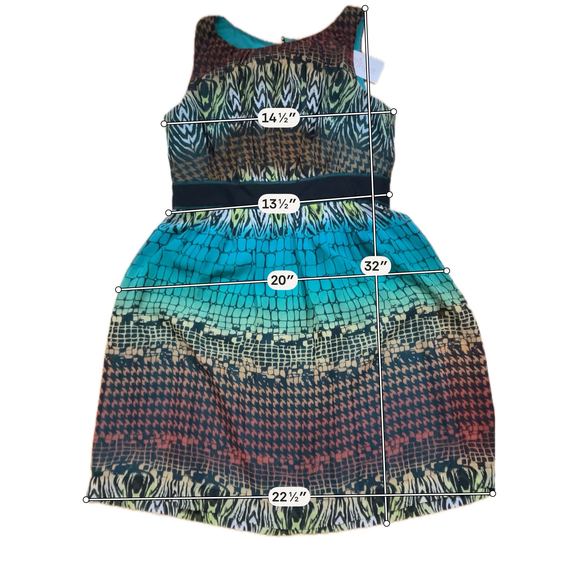 Max &amp;amp; Cleo Ombré Animal Print Sleeveless Dress Size 10 Brown Black Teal