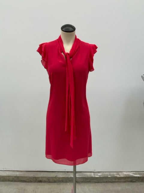 Vince Camuto Fuchsia Red Tie-Neck Flutter Sleeve Dress | Size 8