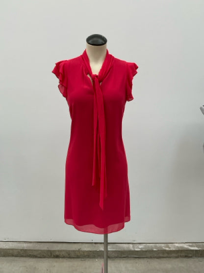 Vince Camuto Fuchsia Red Tie-Neck Flutter Sleeve Dress | Size 8