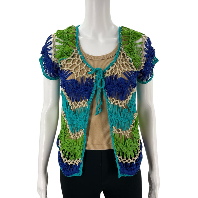 Fever Green/Turquoise Crochet Pre-Owned Ladies Top - Size Large - Margaret’s Fine Consignment