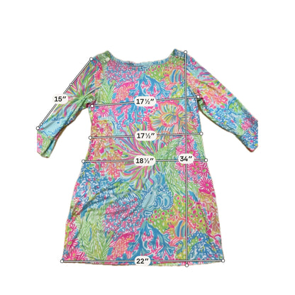 Lilly Pulitzer Marlowe Dress In The Vias Print Boatneck 3/4 Sleeve XL