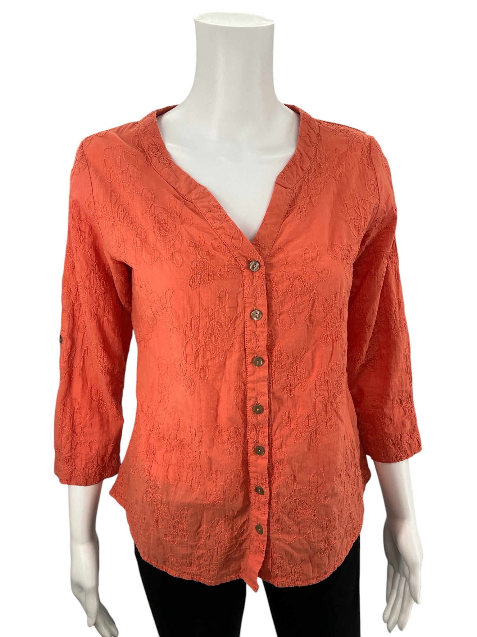 Royal Robbins Orange Embroidered Top Size Small