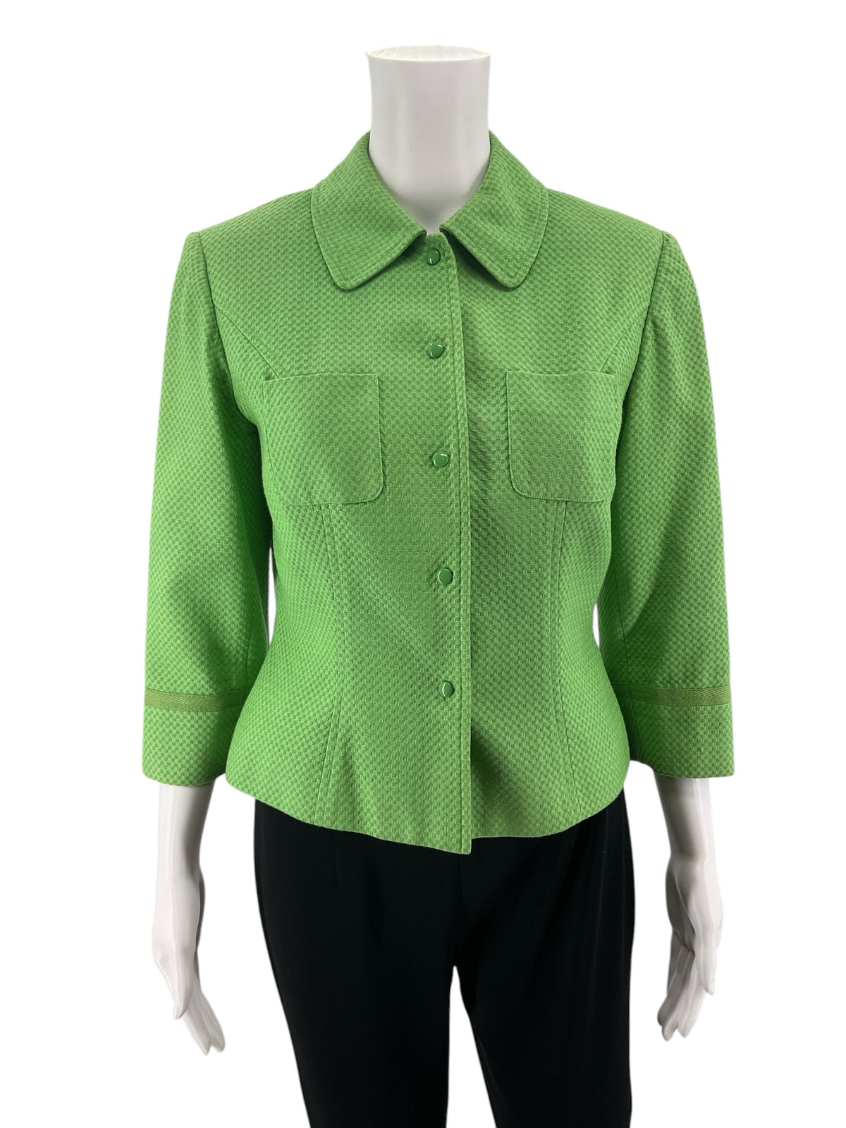 Etcetera Lime Green Micro-Check Peplum Blazer Jacket Size 4