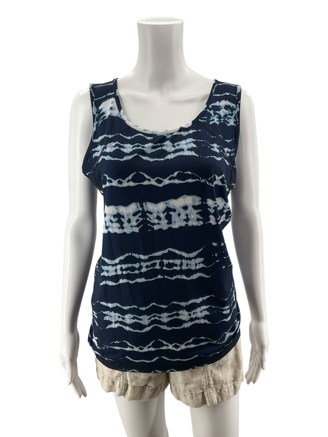 Anne Klein Sport Navy Abstract Stripe Performance Tank Top Size Medium