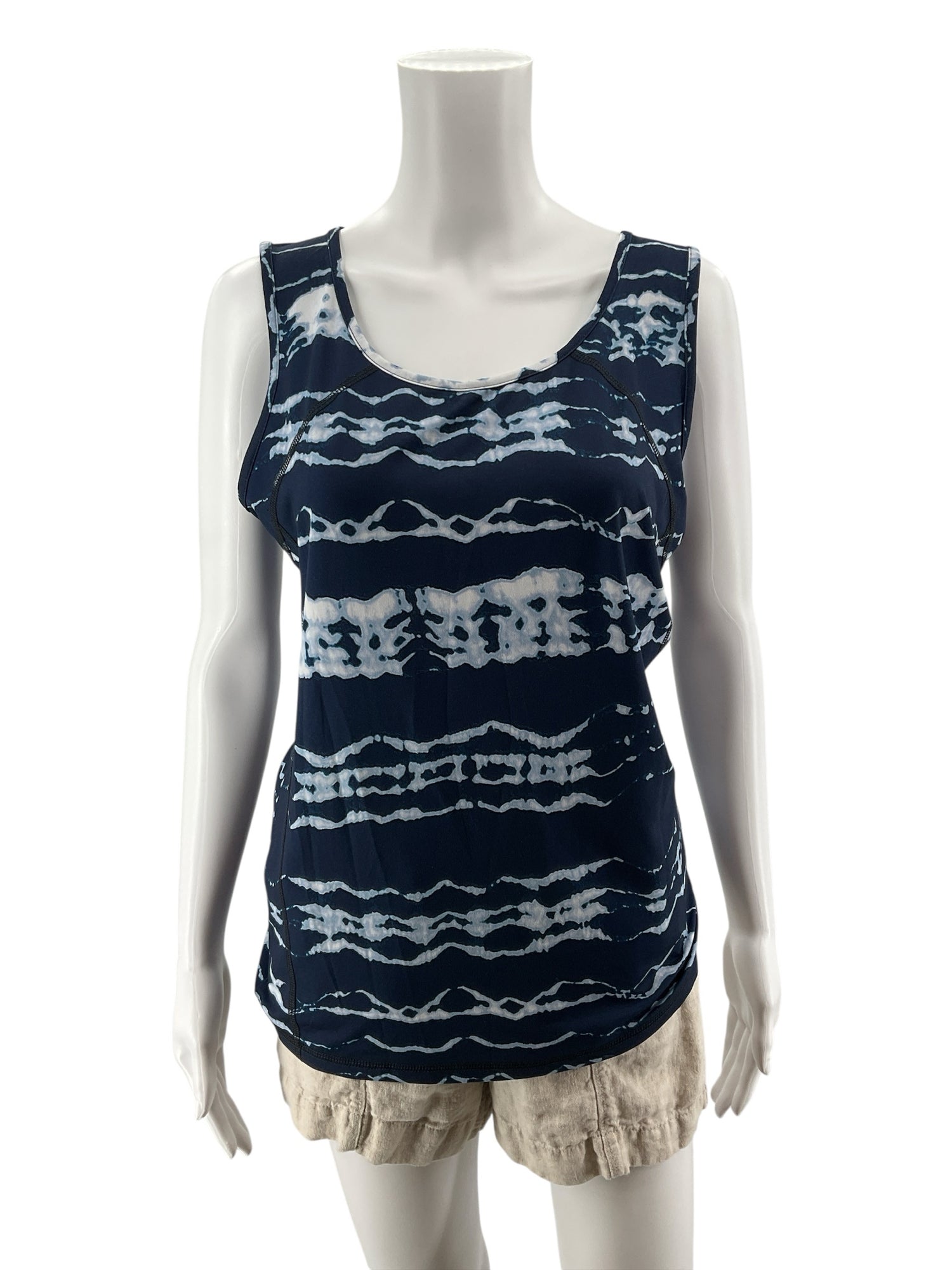 Anne Klein Sport Navy Abstract Stripe Performance Tank Top Size Medium