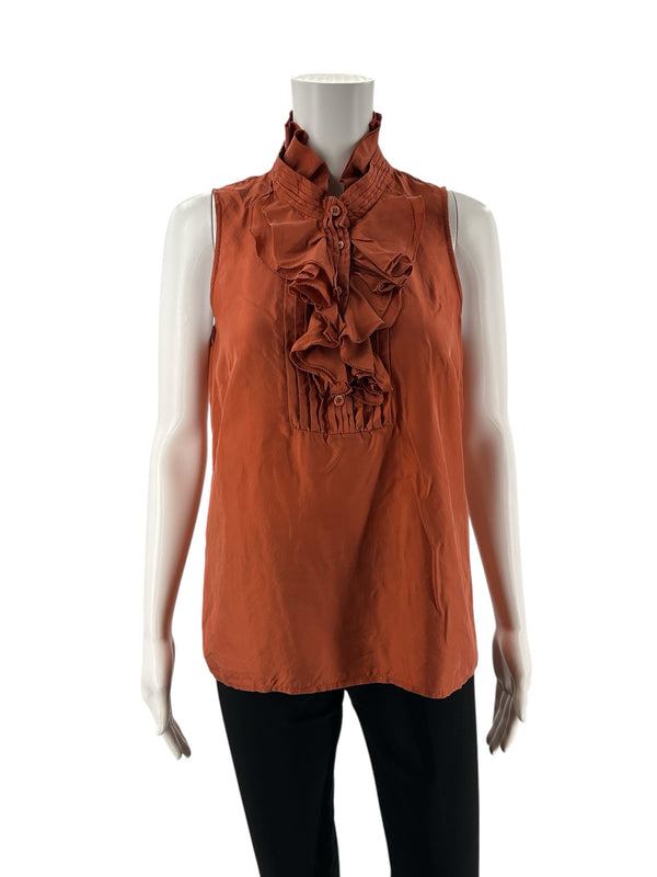 J Crew Burnt Orange Ruffle Pre-Owned Ladies Top - Size 8