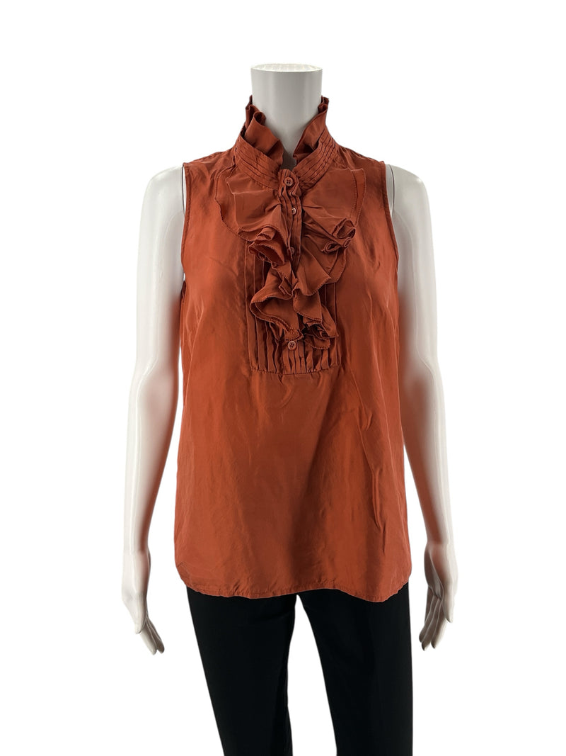 J Crew Burnt Orange Ruffle Pre-Owned Ladies Top - Size 8