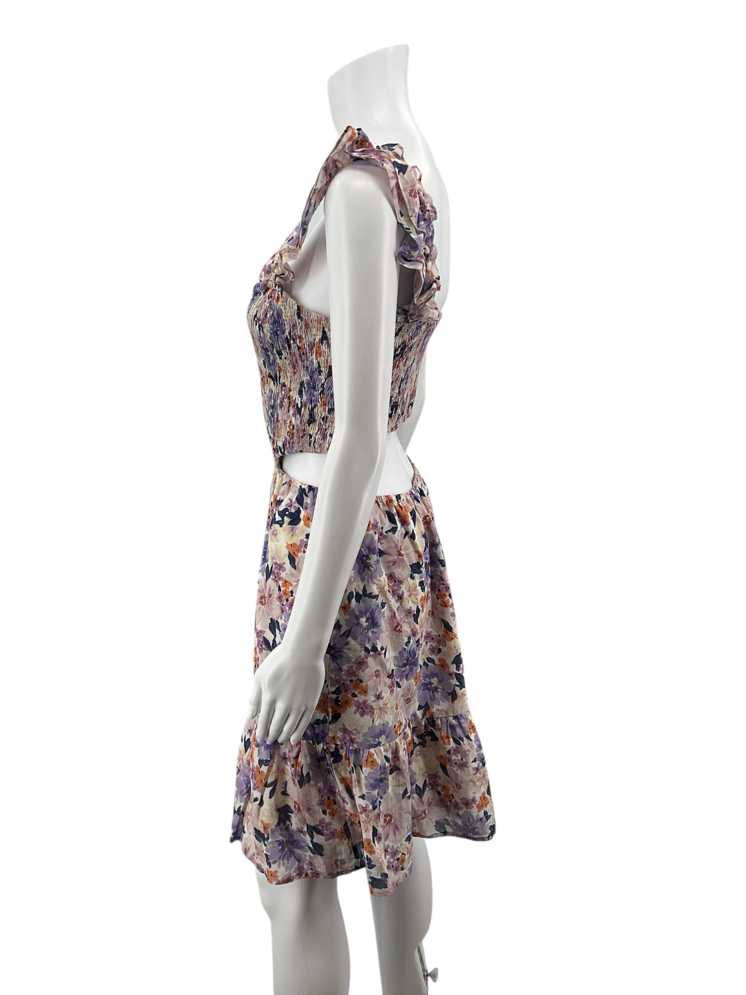 HeartLoom Purple/Rust Floral Beckwith Floral Cutout Smocked Mini Dress Size Medium - Size M