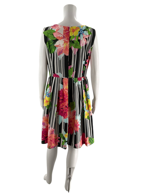 Ellen Tracy White Multi Floral Stripe Sleeveless Dress – Size 8, Excellent Pre-Owned - Margaret’s Fine Consignment