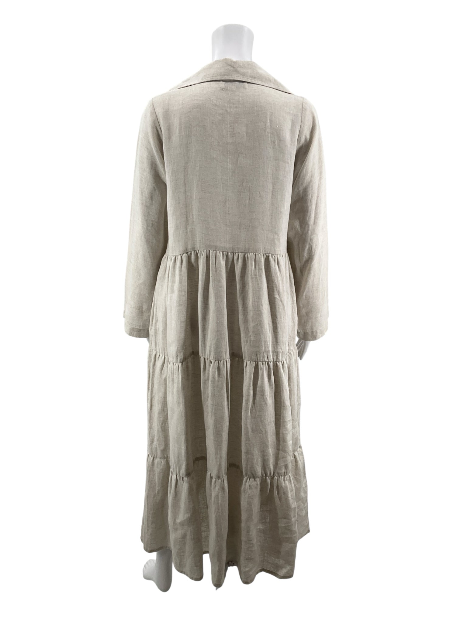 LJC Designs Beige Linen Tiered Long Sleeve Midi Dress Size Small