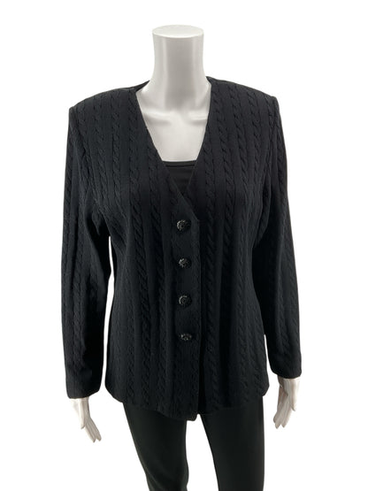 St. John Collection by Marie Gray Black Cable Knit Button Front Cardigan Size 8