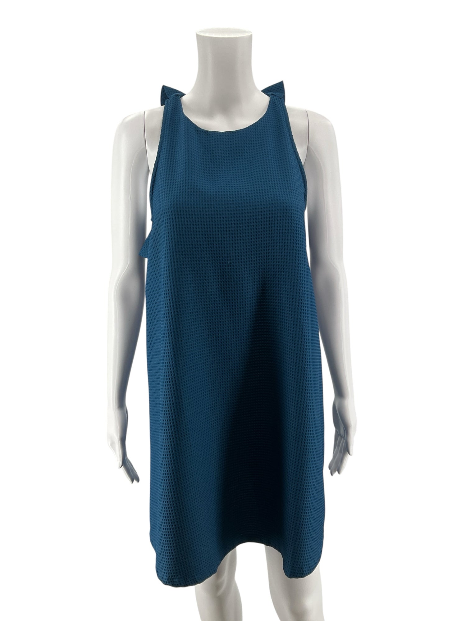 She + Sky Teal Ruffle Back Waffle Knit Mini Dress Size Small