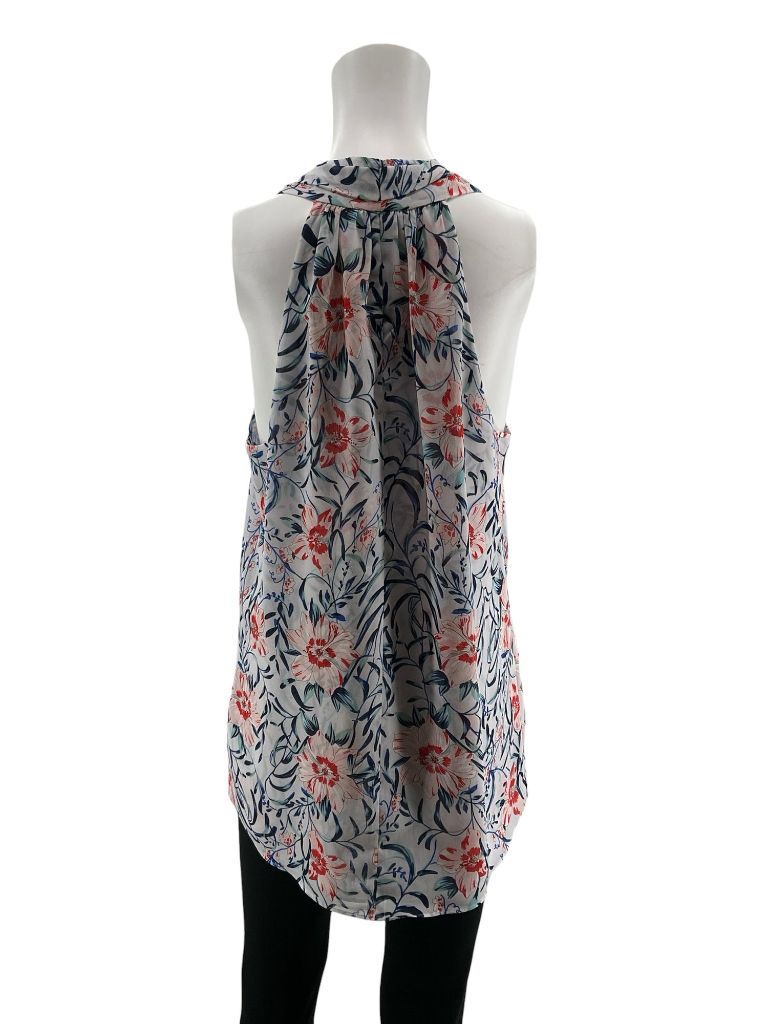 cabi white/blue/orange Sleeveless Tipple Blouse Size S Floral Sleeveless V-Neck Top - Size S