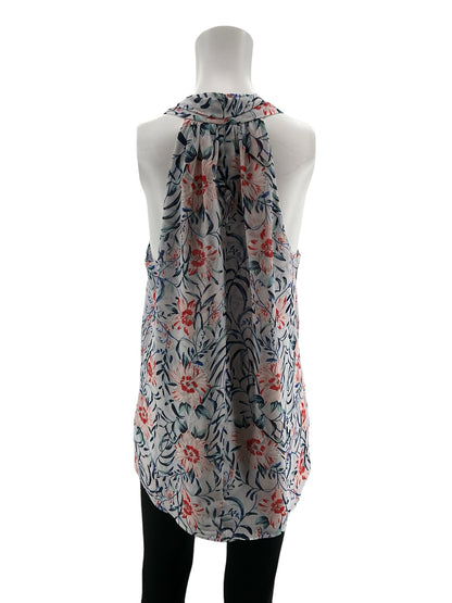 cabi white/blue/orange Sleeveless Tipple Blouse Size S Floral Sleeveless V-Neck Top - Size S