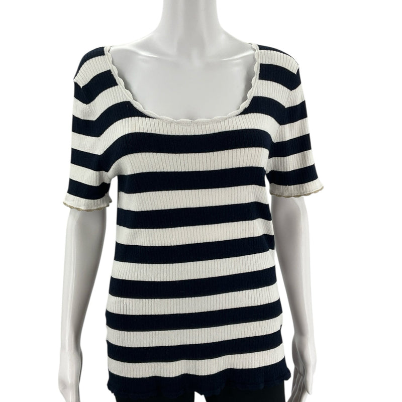 Loft Navy/White Striped Pre-Owned Ladies Top - Size Large - Margaret’s Fine Consignment