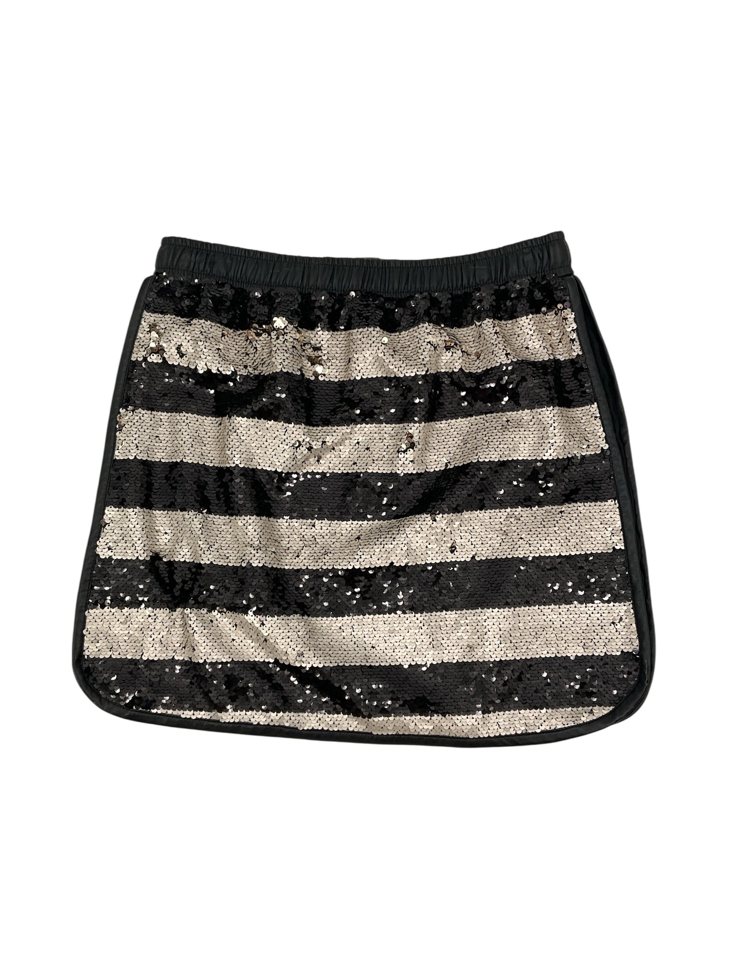 Gianni Bini black/white Skirt Sequin Stripe Mini Skirt Faux Leather Trim Black &amp; Silver Size Medium - Size M