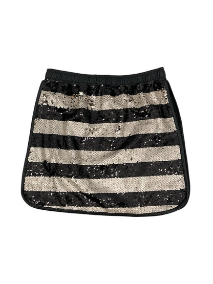 Gianni Bini black/white Skirt Sequin Stripe Mini Skirt Faux Leather Trim Black &amp; Silver Size Medium - Size M