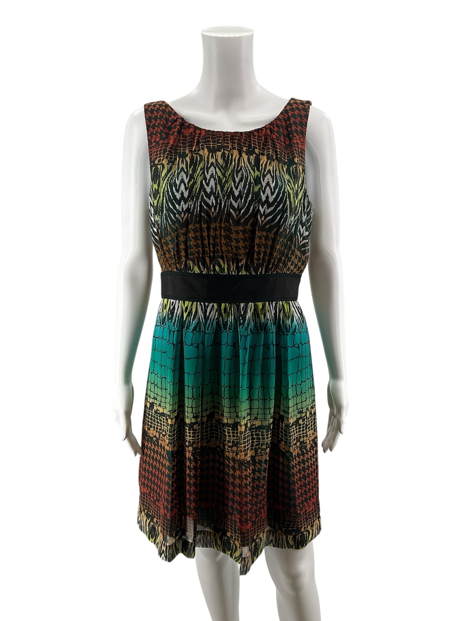 Max &amp;amp; Cleo Ombré Animal Print Sleeveless Dress Size 10 Brown Black Teal