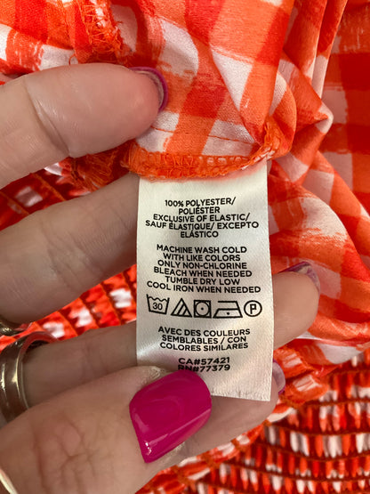 Ann Taylor Orange/White Casual Top - Downstairs Size M Orange/White Checkered Pre-Owned Casual Top - Downstairs - Size M