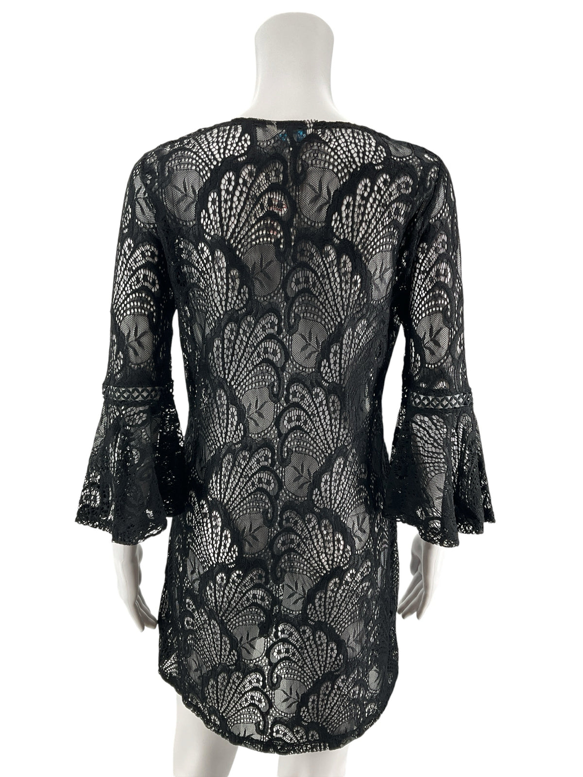Blue Island Black Lace Bell Sleeve Coverup - Size Small - ONLINE ONLY