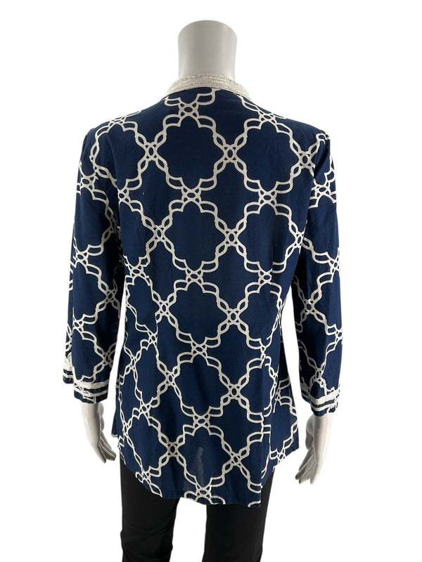 Charter Club Navy/White Print Pre-Owned Ladies Top - Size Small