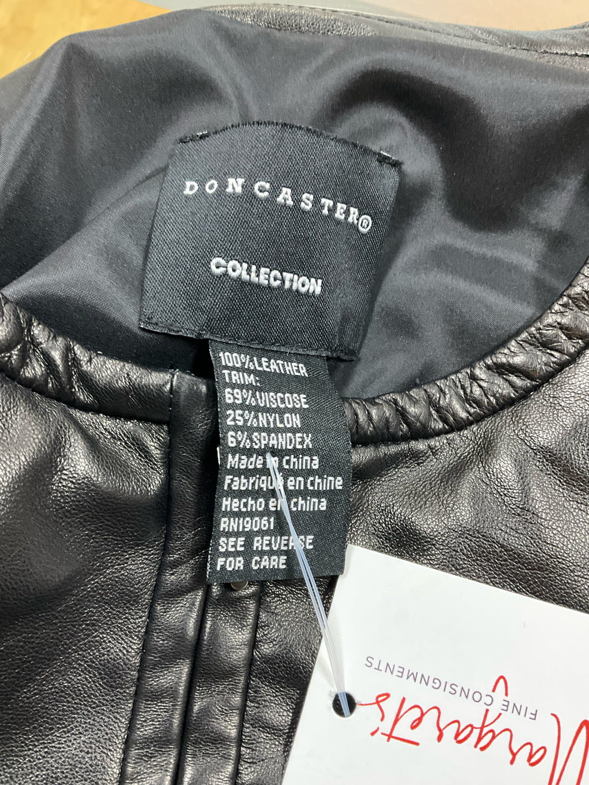 Doncaster Collection Black Leather &amp; Knit Peplum Moto Jacket | Size 14