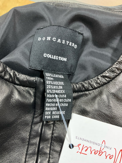 Doncaster Collection Black Leather &amp; Knit Peplum Moto Jacket | Size 14